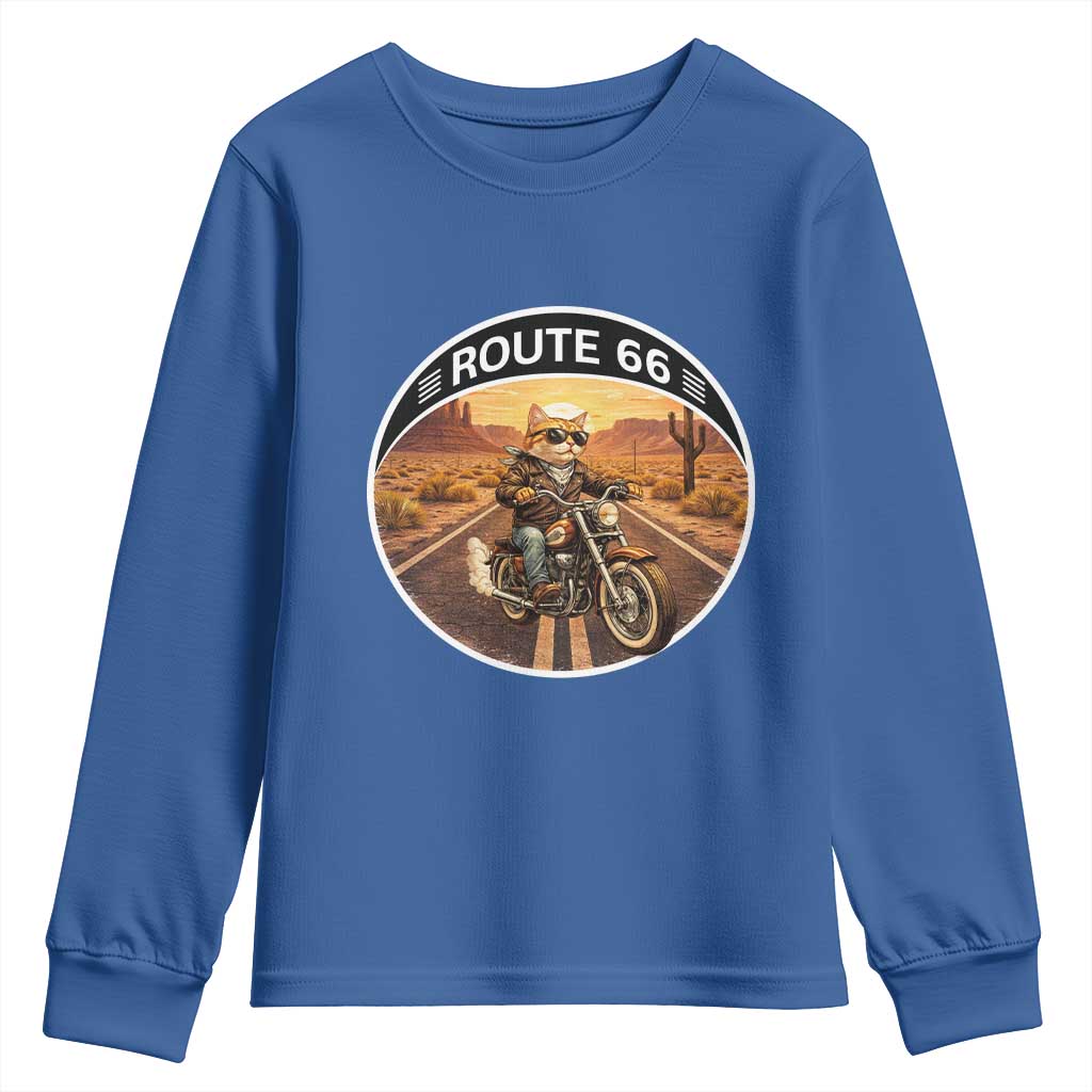 Route Highway 66 Motorcycle Cat Youth Sweatshirt Road Trip Adventure