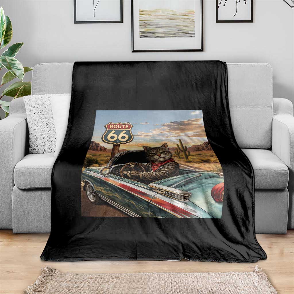 Funny Route Highway 66 Cat Lover Throw Blanket Mother Road Travel Gift