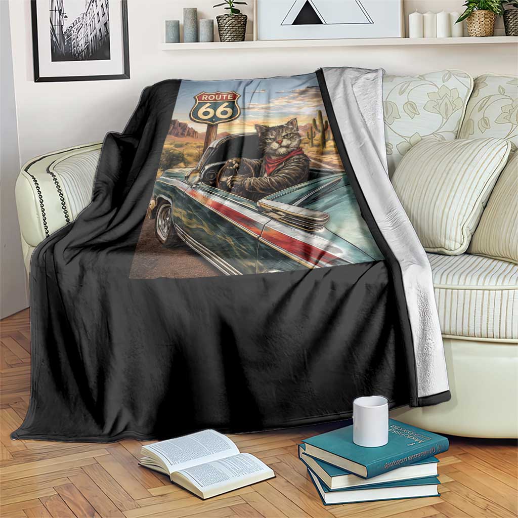 Funny Route Highway 66 Cat Lover Throw Blanket Mother Road Travel Gift