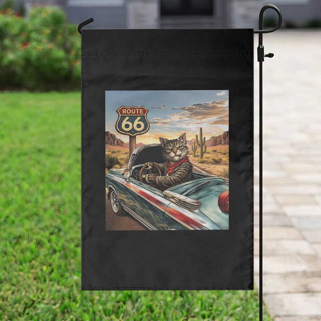 Funny Route Highway 66 Cat Lover Garden Flag Mother Road Travel Gift