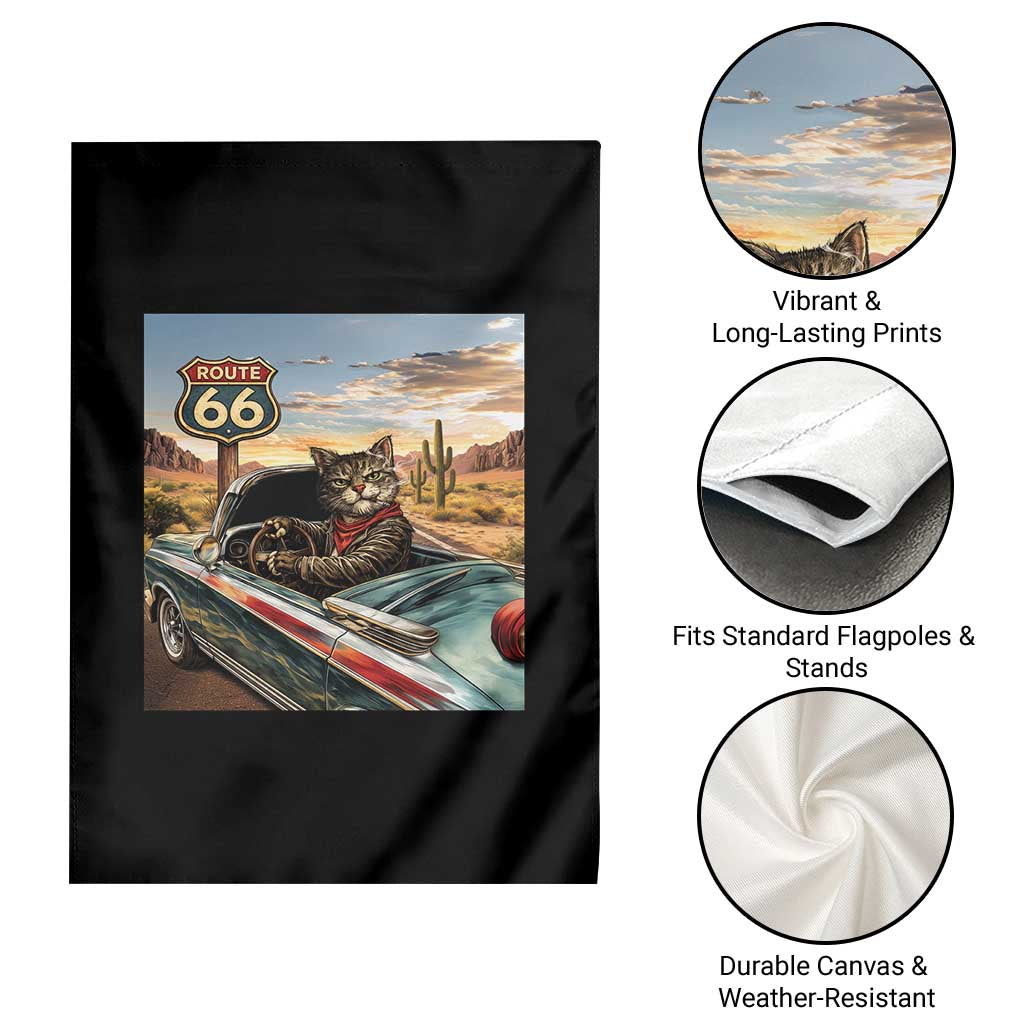 Funny Route Highway 66 Cat Lover Garden Flag Mother Road Travel Gift