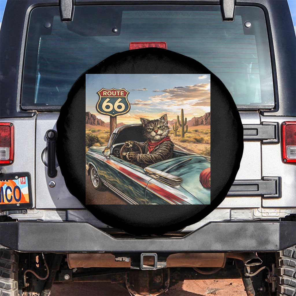 Funny Route Highway 66 Cat Lover Spare Tire Cover Mother Road Travel Gift