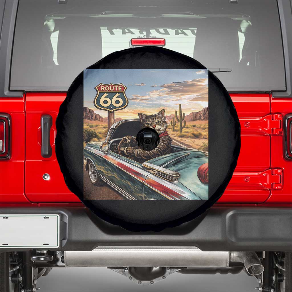 Funny Route Highway 66 Cat Lover Spare Tire Cover Mother Road Travel Gift