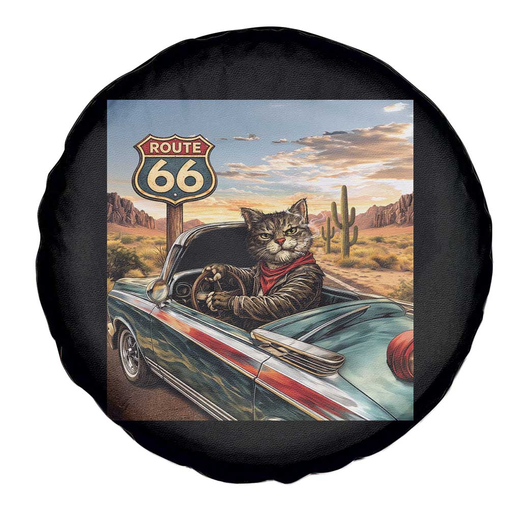 Funny Route Highway 66 Cat Lover Spare Tire Cover Mother Road Travel Gift