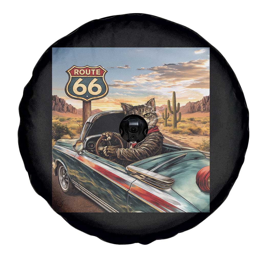 Funny Route Highway 66 Cat Lover Spare Tire Cover Mother Road Travel Gift