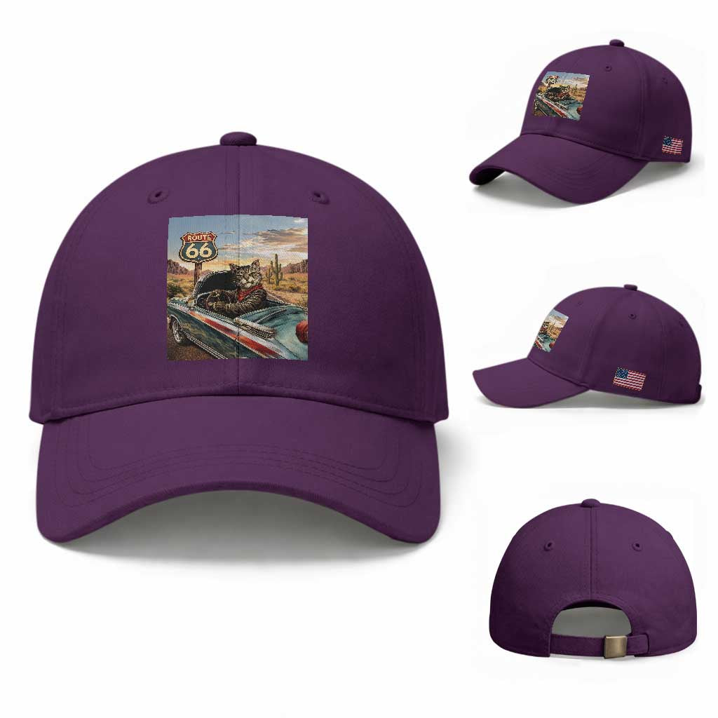Funny Route Highway 66 Cat Lover Baseball Cap Mother Road Travel Gift