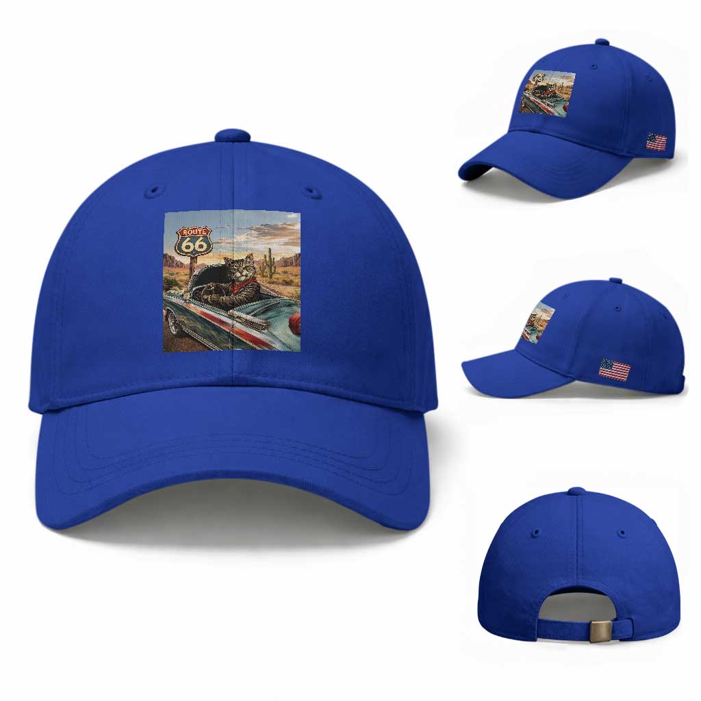 Funny Route Highway 66 Cat Lover Baseball Cap Mother Road Travel Gift
