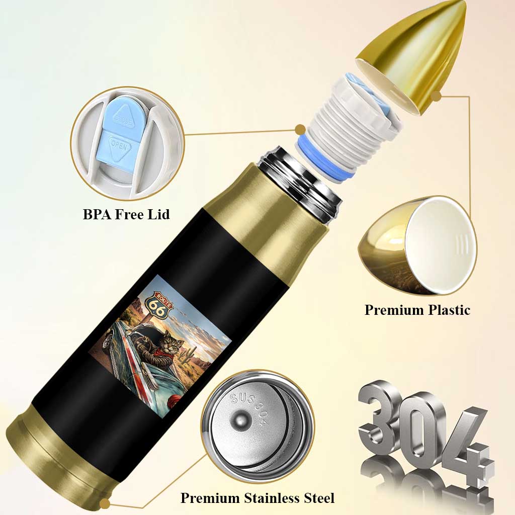 Funny Route Highway 66 Cat Lover Bullet Tumbler Mother Road Travel Gift