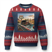 Funny Route Highway 66 Cat Lover Ugly Christmas Sweater Mother Road Travel Gift