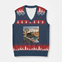 Funny Route Highway 66 Cat Lover V-Neck Knit Sweater Vest Mother Road Travel Gift