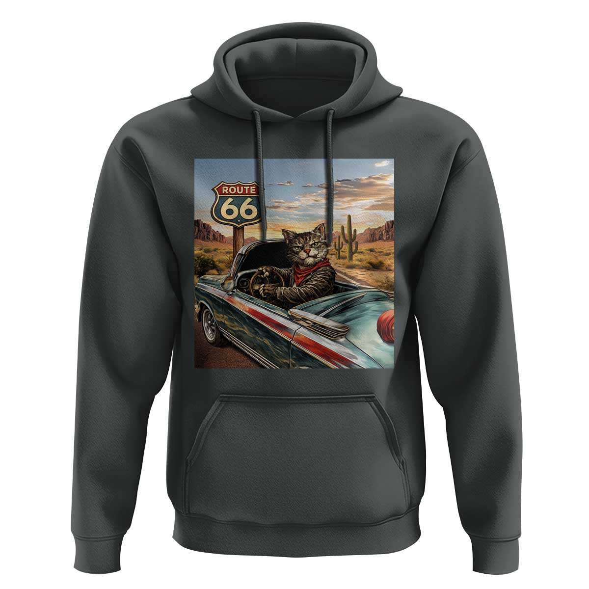 Funny Route Highway 66 Cat Lover Hoodie Mother Road Travel Gift