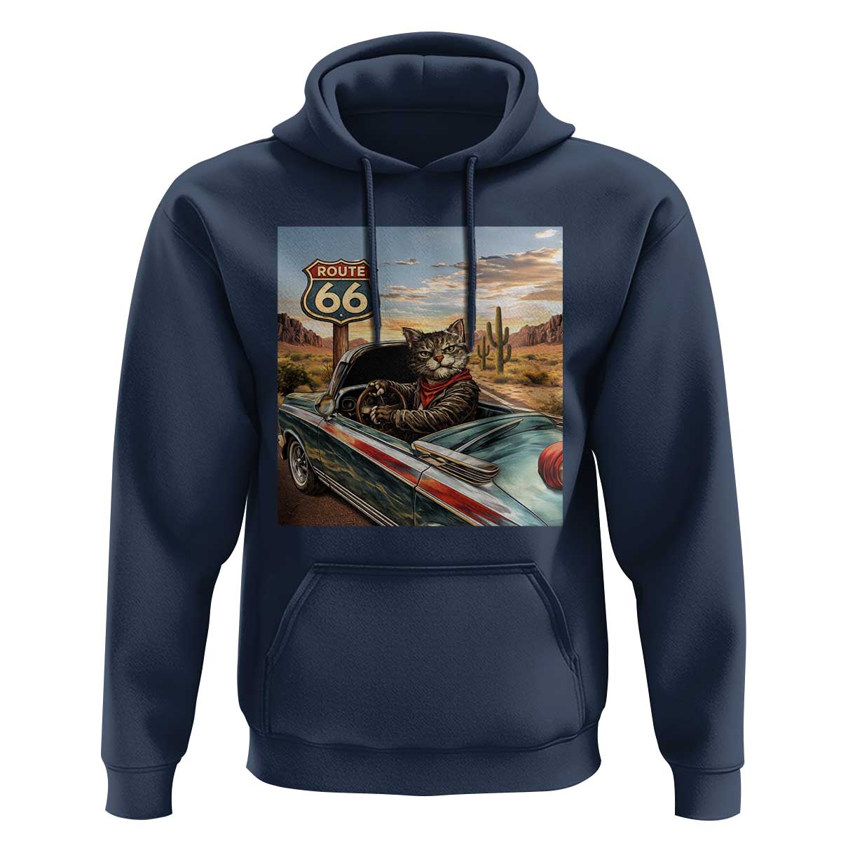 Funny Route Highway 66 Cat Lover Hoodie Mother Road Travel Gift