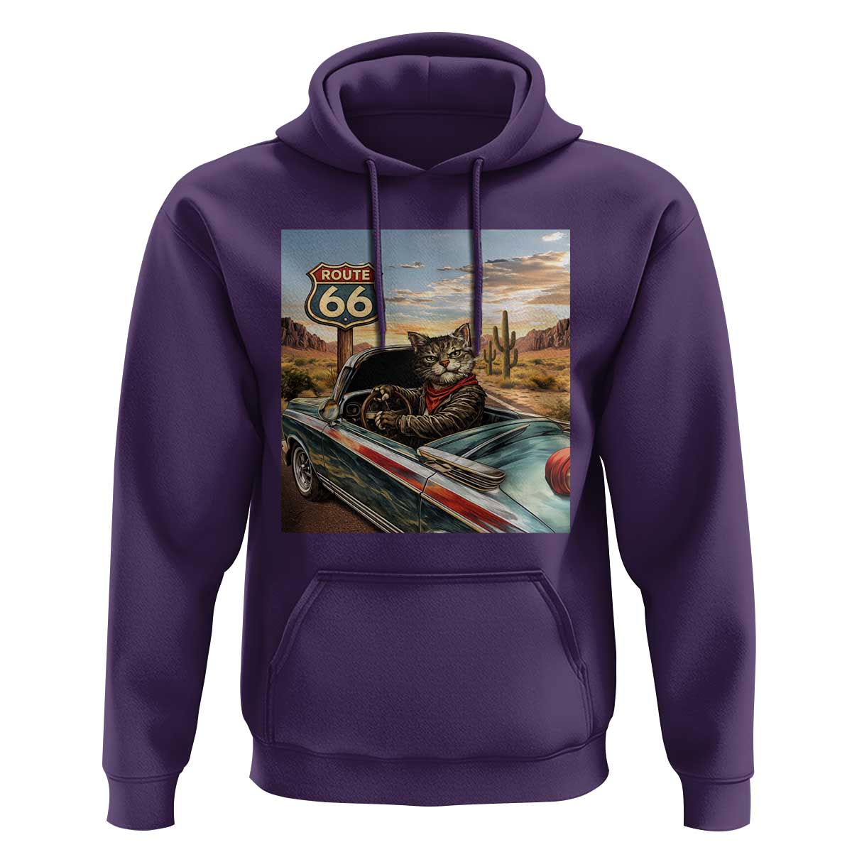 Funny Route Highway 66 Cat Lover Hoodie Mother Road Travel Gift