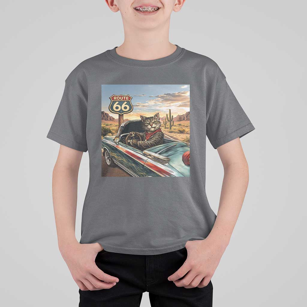 Funny Route Highway 66 Cat Lover T Shirt For Kid Mother Road Travel Gift