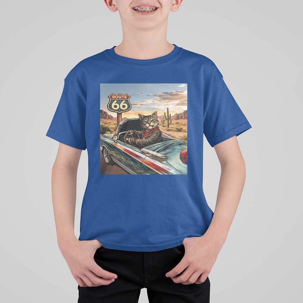 Funny Route Highway 66 Cat Lover T Shirt For Kid Mother Road Travel Gift