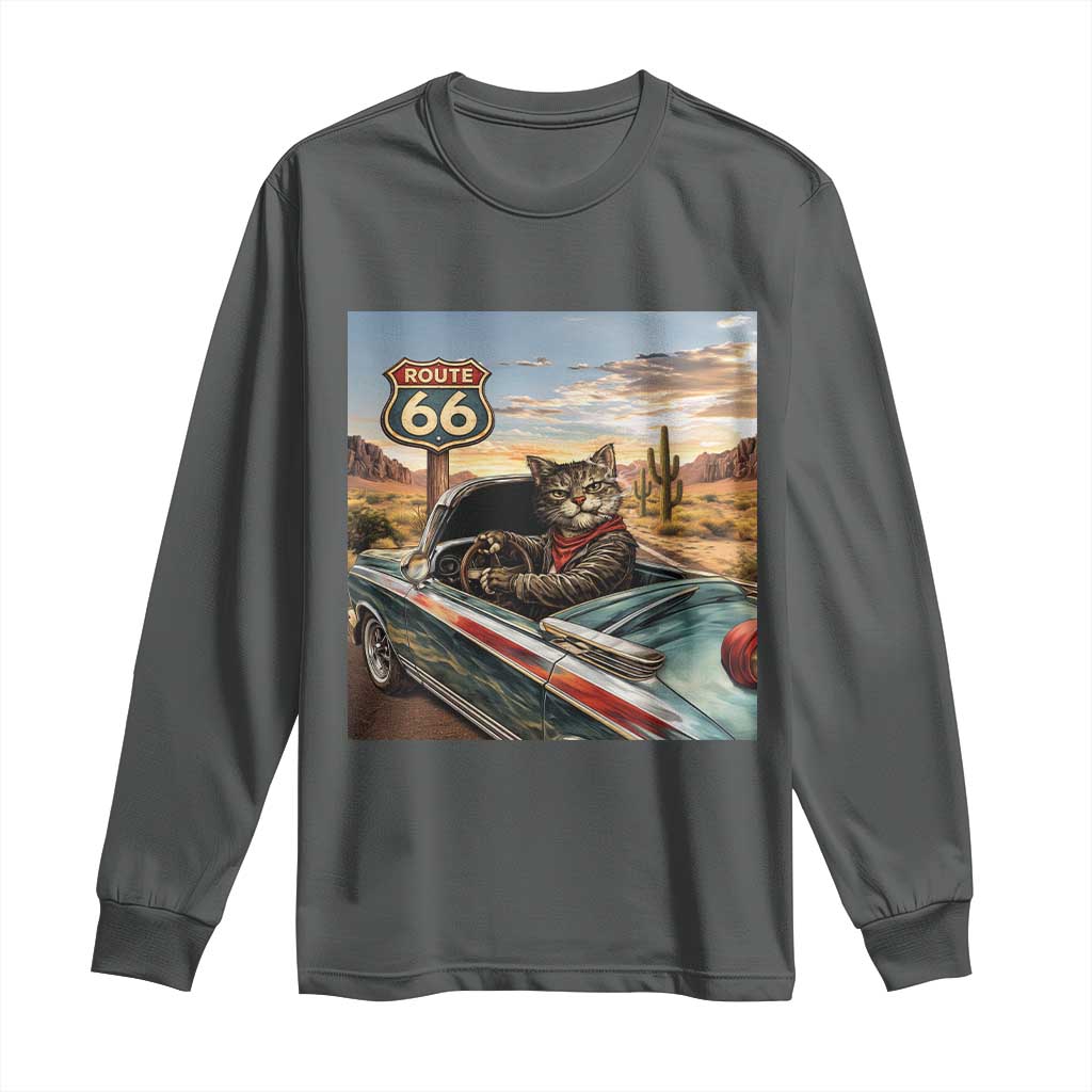 Funny Route Highway 66 Cat Lover Long Sleeve Shirt Mother Road Travel Gift