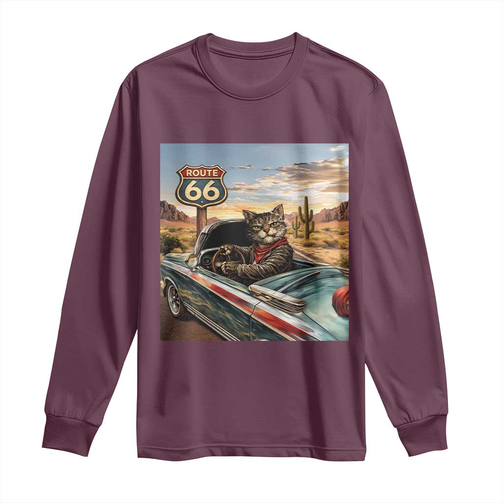 Funny Route Highway 66 Cat Lover Long Sleeve Shirt Mother Road Travel Gift