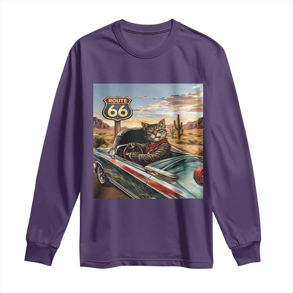 Funny Route Highway 66 Cat Lover Long Sleeve Shirt Mother Road Travel Gift