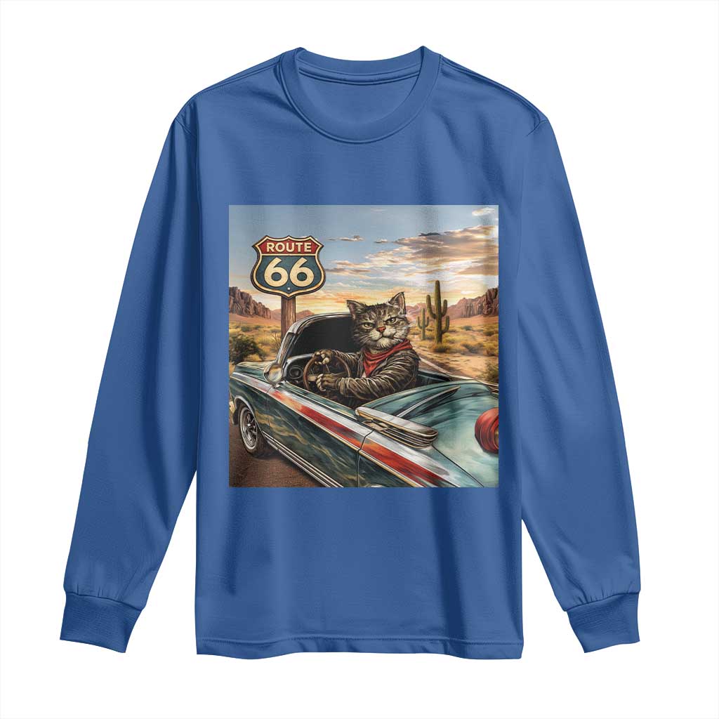 Funny Route Highway 66 Cat Lover Long Sleeve Shirt Mother Road Travel Gift