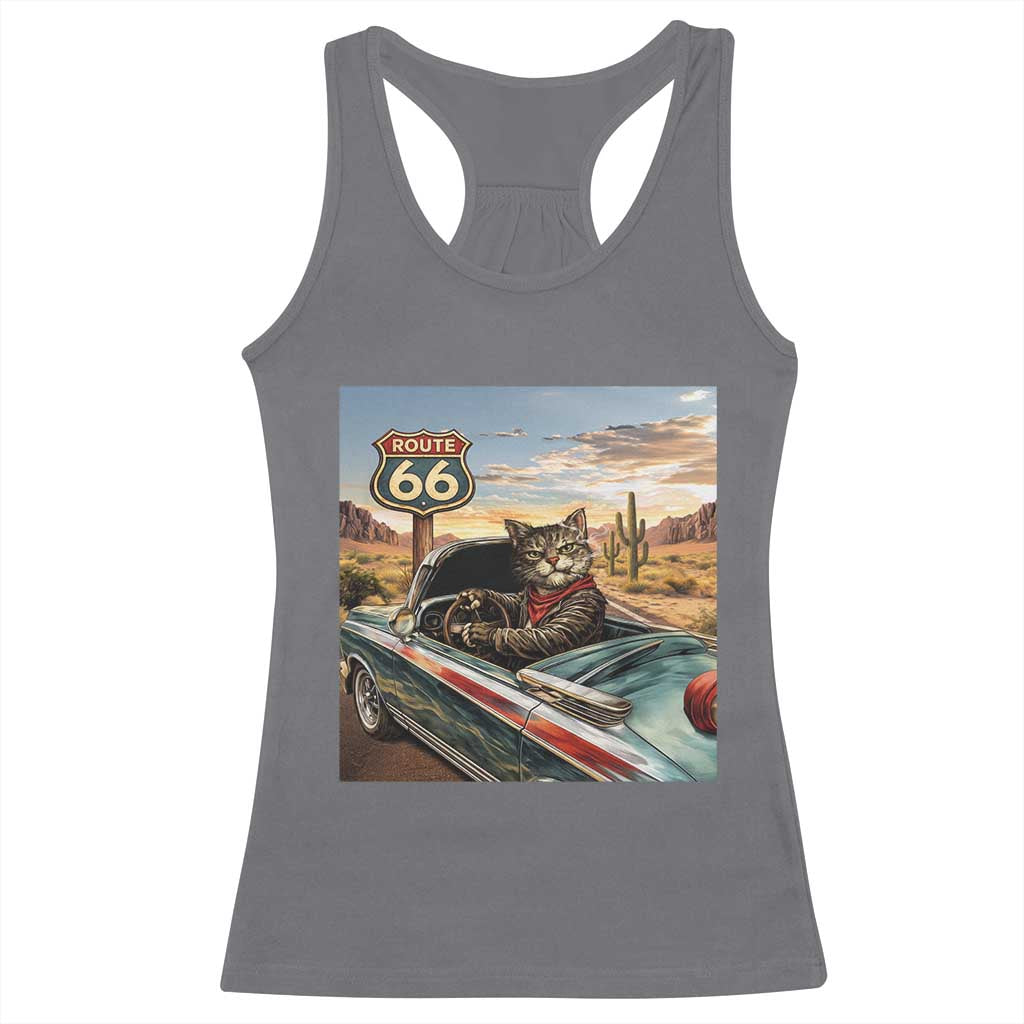 Funny Route Highway 66 Cat Lover Racerback Tank Top Mother Road Travel Gift