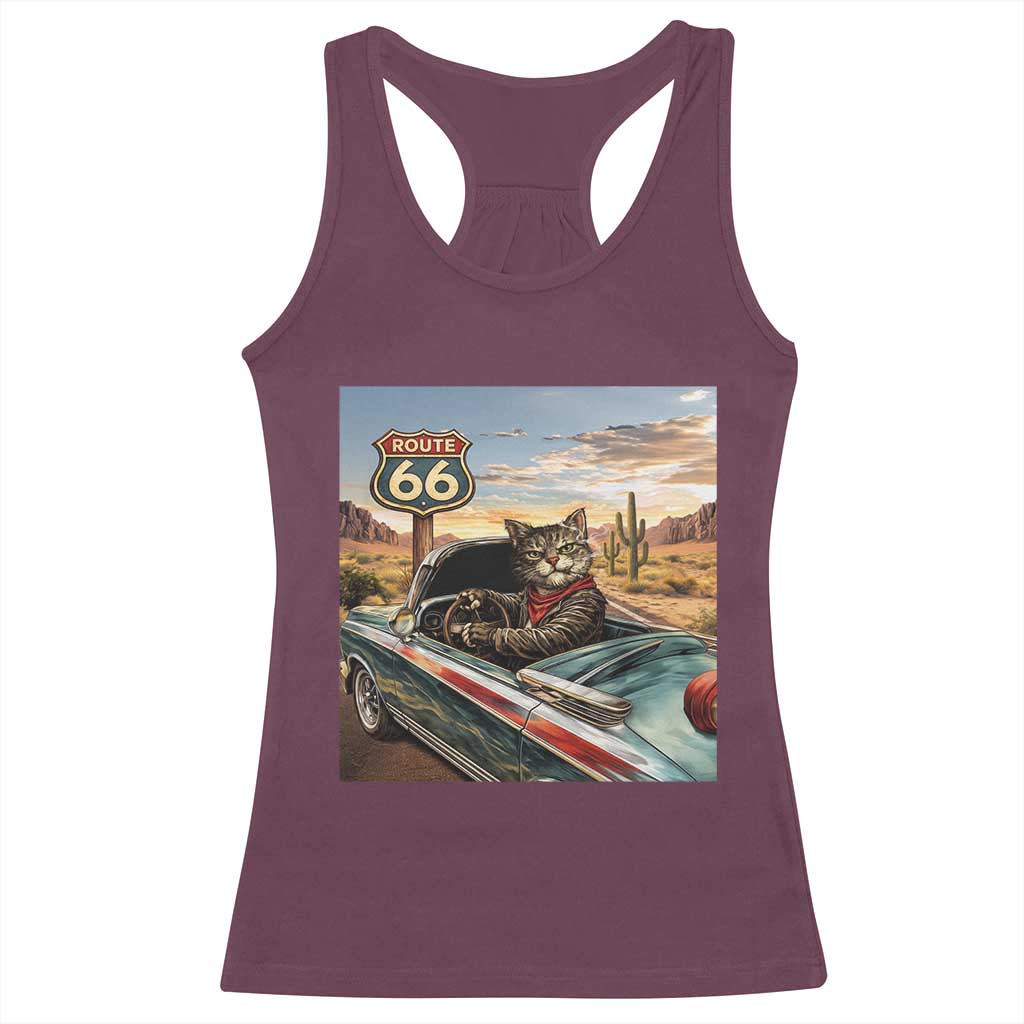 Funny Route Highway 66 Cat Lover Racerback Tank Top Mother Road Travel Gift
