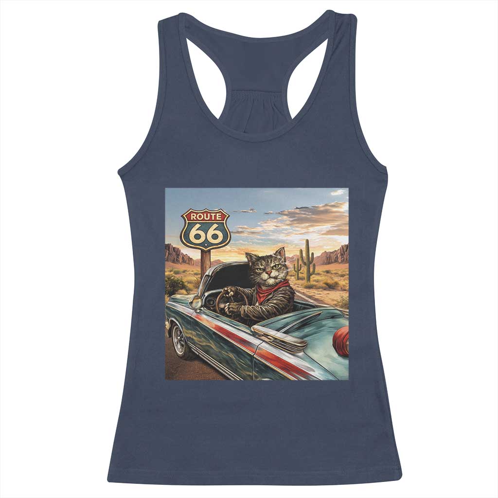 Funny Route Highway 66 Cat Lover Racerback Tank Top Mother Road Travel Gift