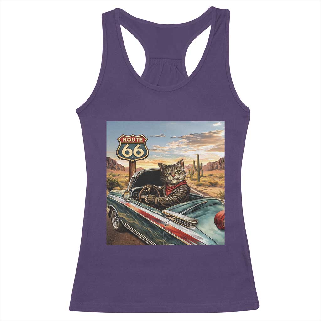 Funny Route Highway 66 Cat Lover Racerback Tank Top Mother Road Travel Gift