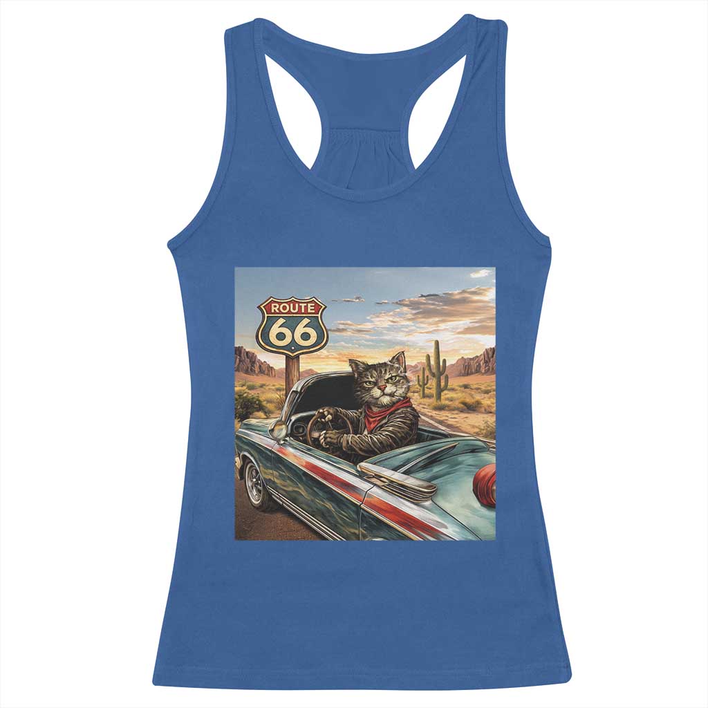 Funny Route Highway 66 Cat Lover Racerback Tank Top Mother Road Travel Gift