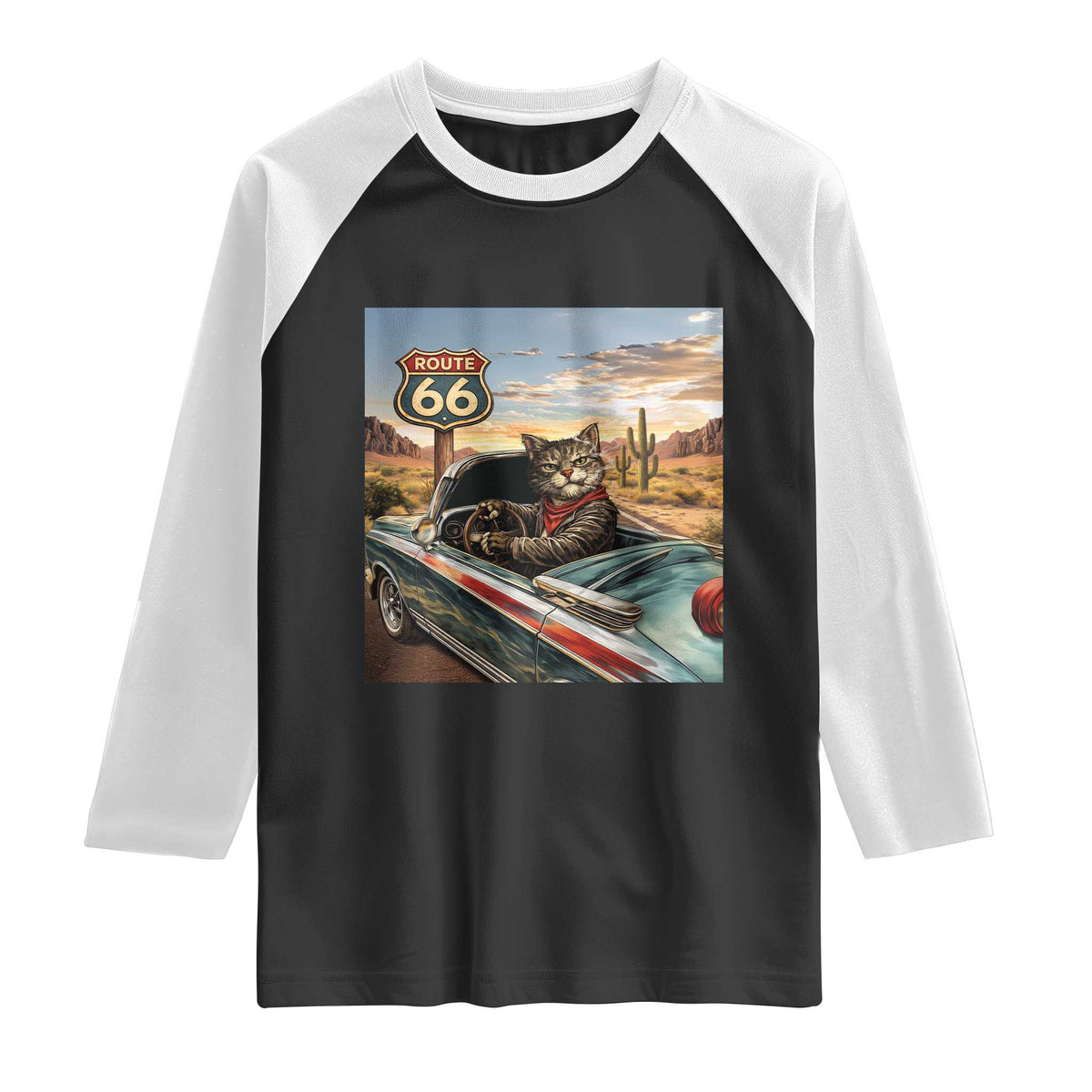 Funny Route Highway 66 Cat Lover Raglan Shirt Mother Road Travel Gift