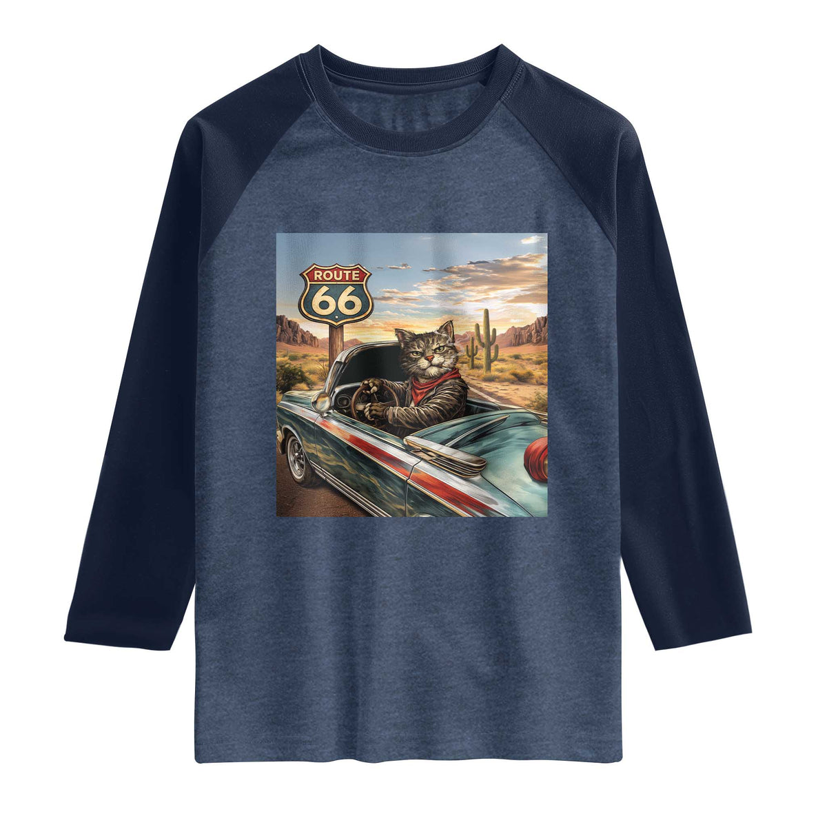 Funny Route Highway 66 Cat Lover Raglan Shirt Mother Road Travel Gift