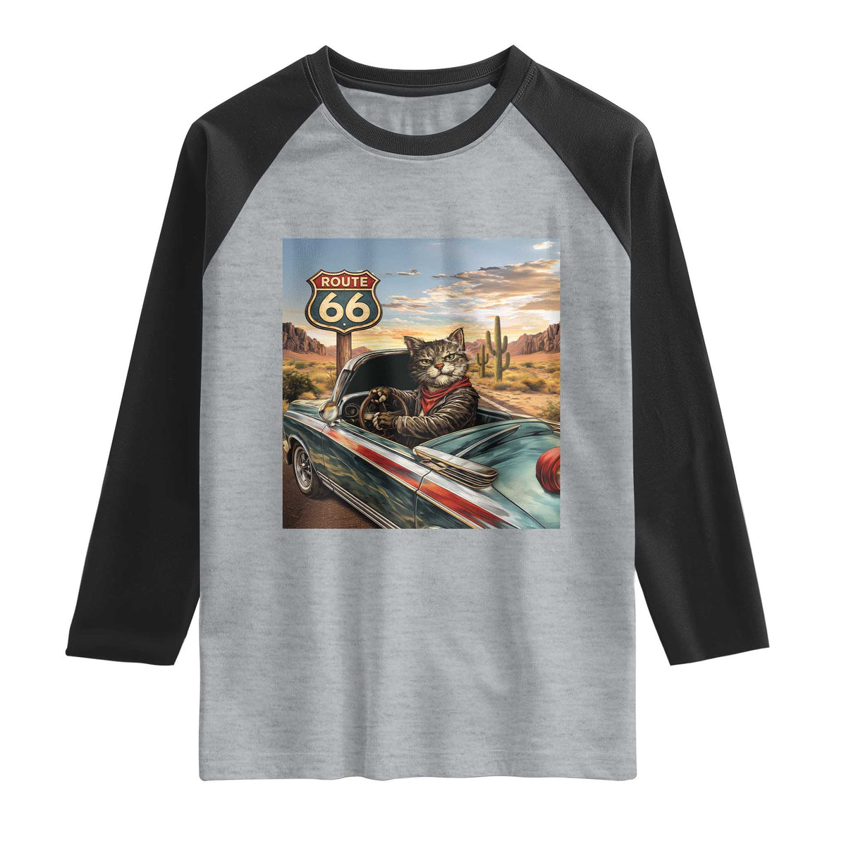 Funny Route Highway 66 Cat Lover Raglan Shirt Mother Road Travel Gift