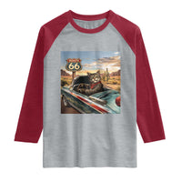 Funny Route Highway 66 Cat Lover Raglan Shirt Mother Road Travel Gift
