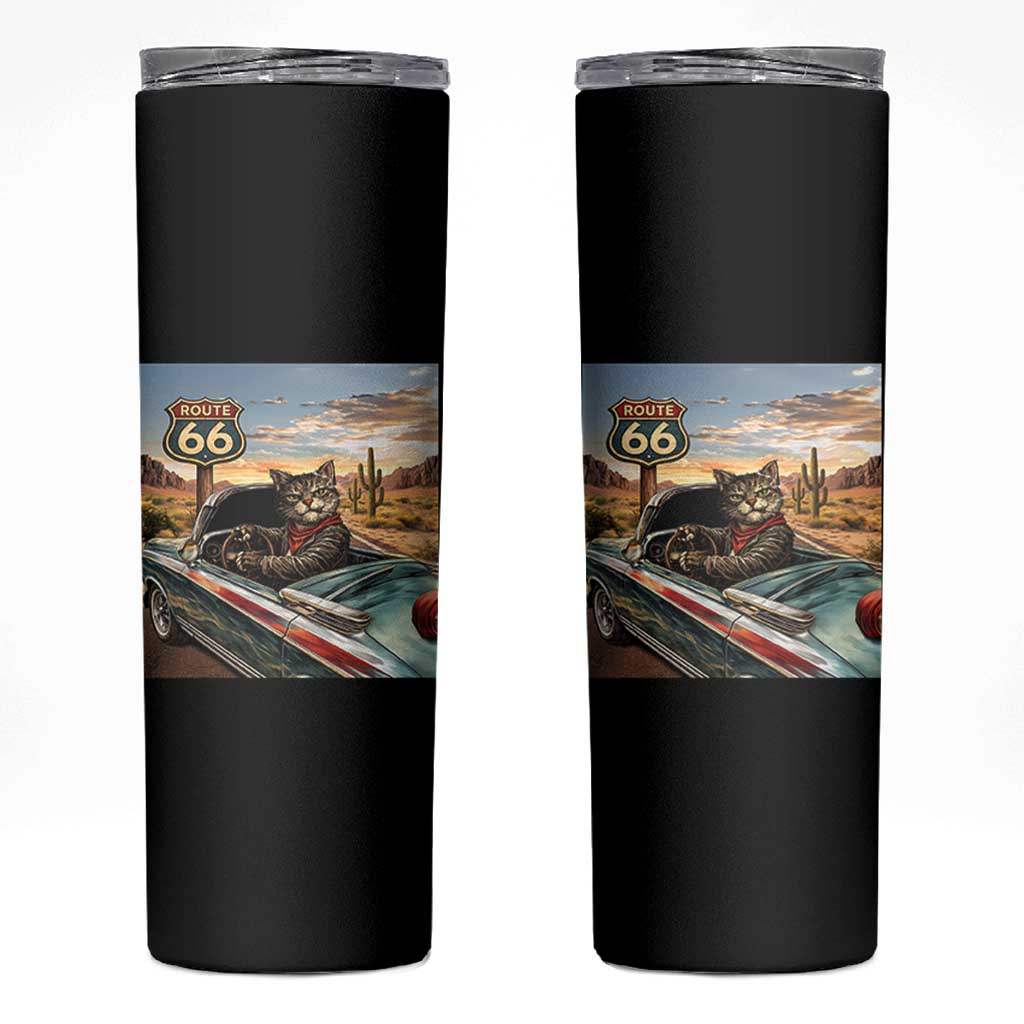 Funny Route Highway 66 Cat Lover Skinny Tumbler Mother Road Travel Gift