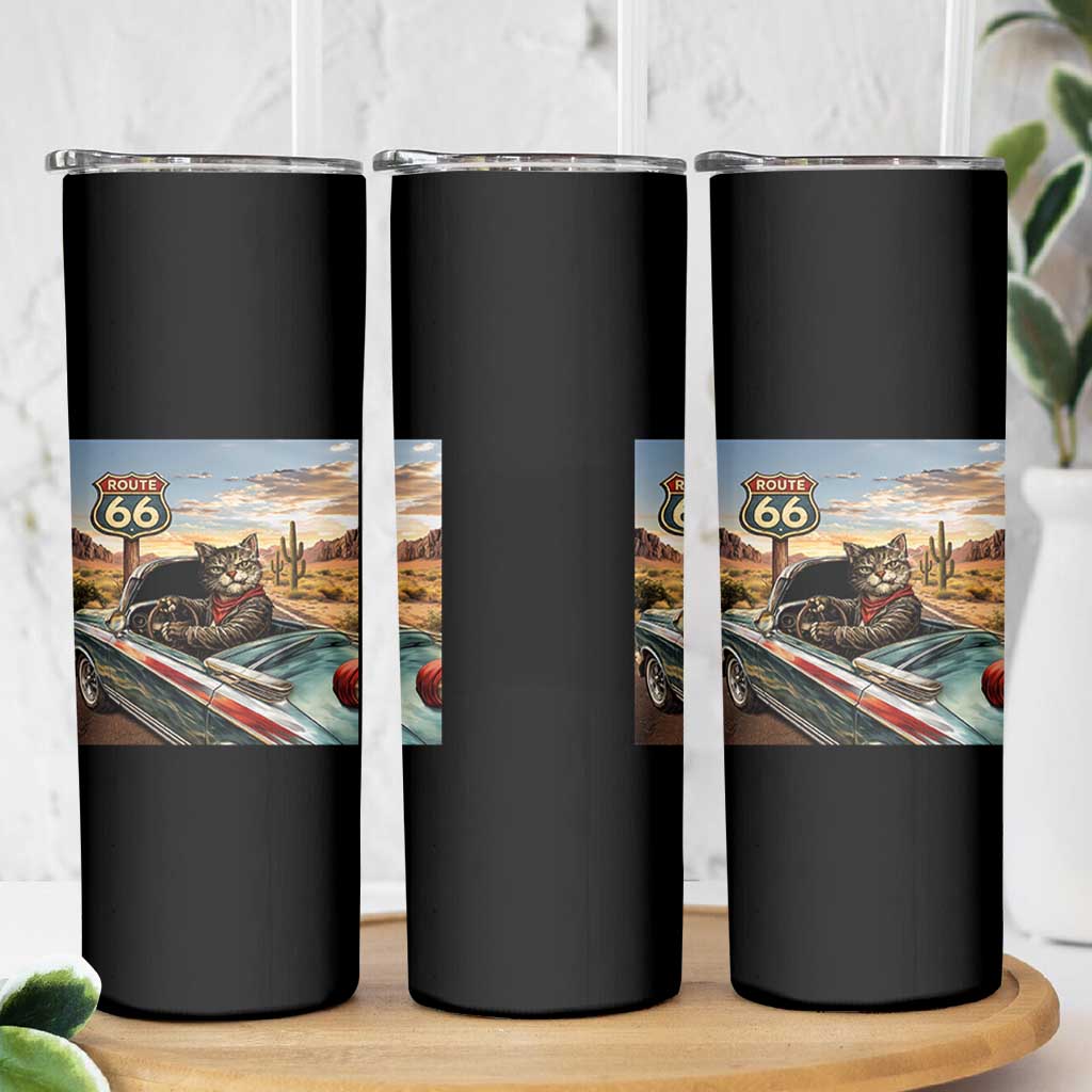 Funny Route Highway 66 Cat Lover Skinny Tumbler Mother Road Travel Gift