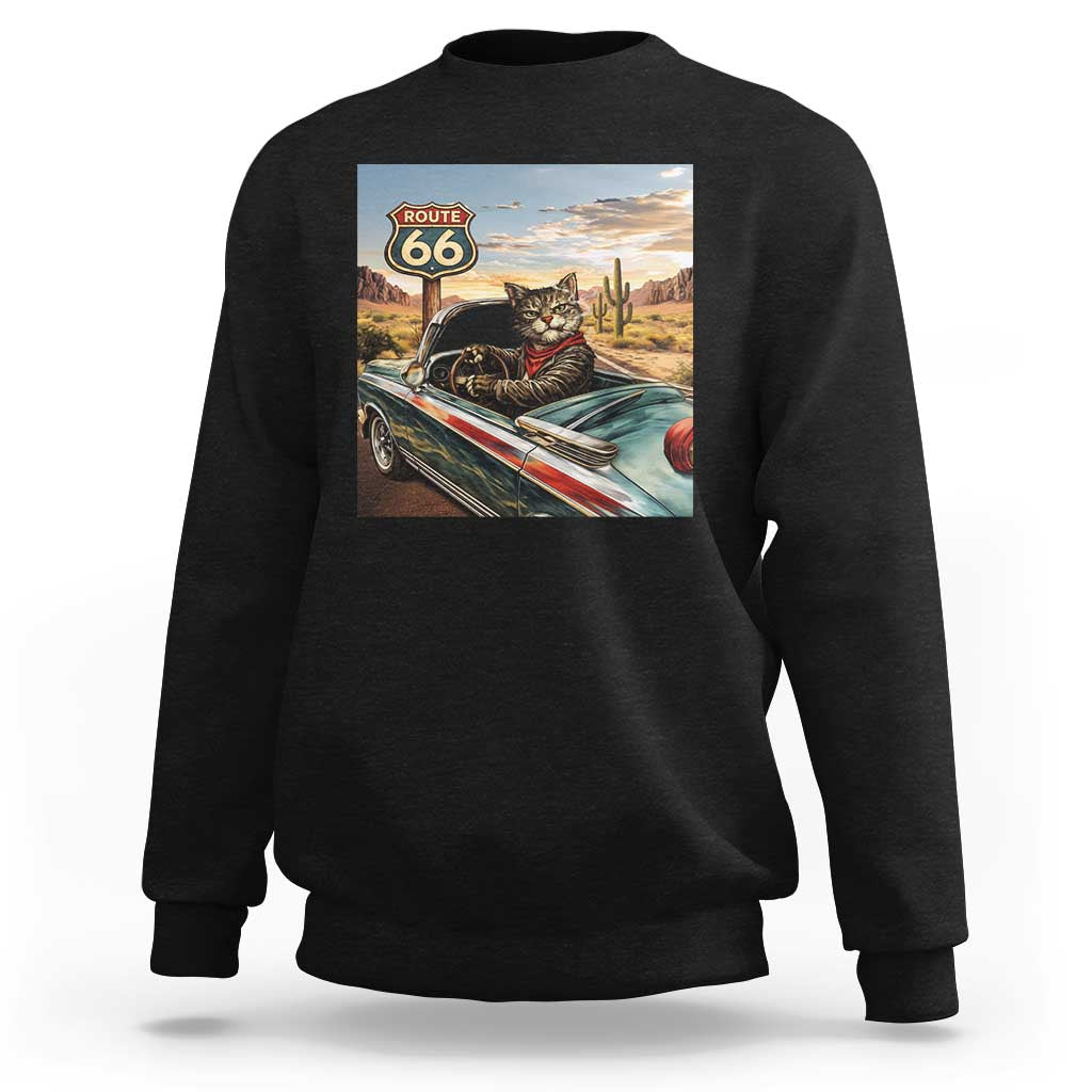 Funny Route Highway 66 Cat Lover Sweatshirt Mother Road Travel Gift