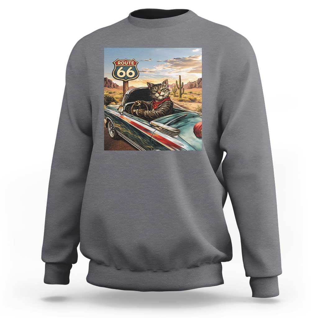 Funny Route Highway 66 Cat Lover Sweatshirt Mother Road Travel Gift