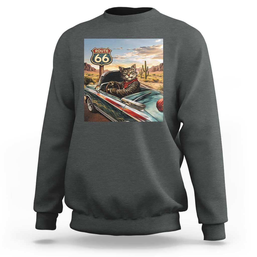 Funny Route Highway 66 Cat Lover Sweatshirt Mother Road Travel Gift