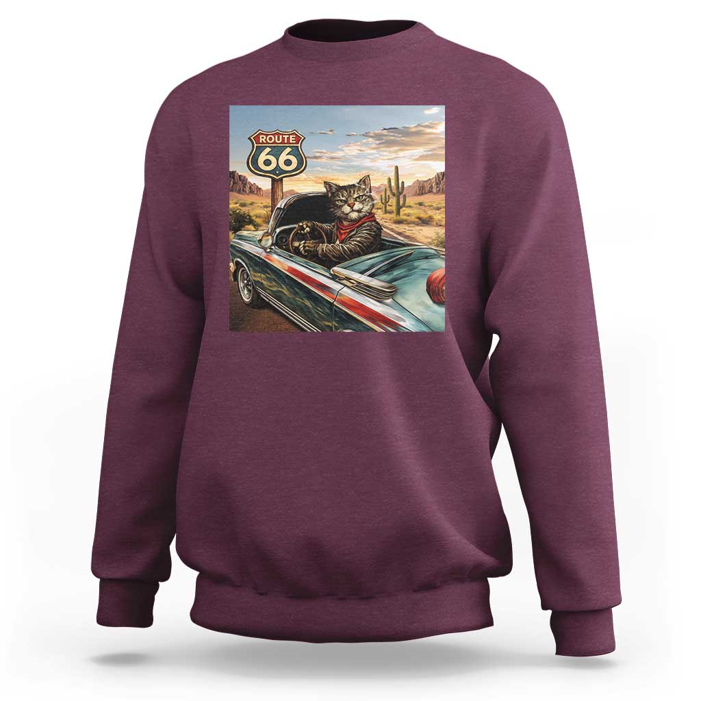 Funny Route Highway 66 Cat Lover Sweatshirt Mother Road Travel Gift