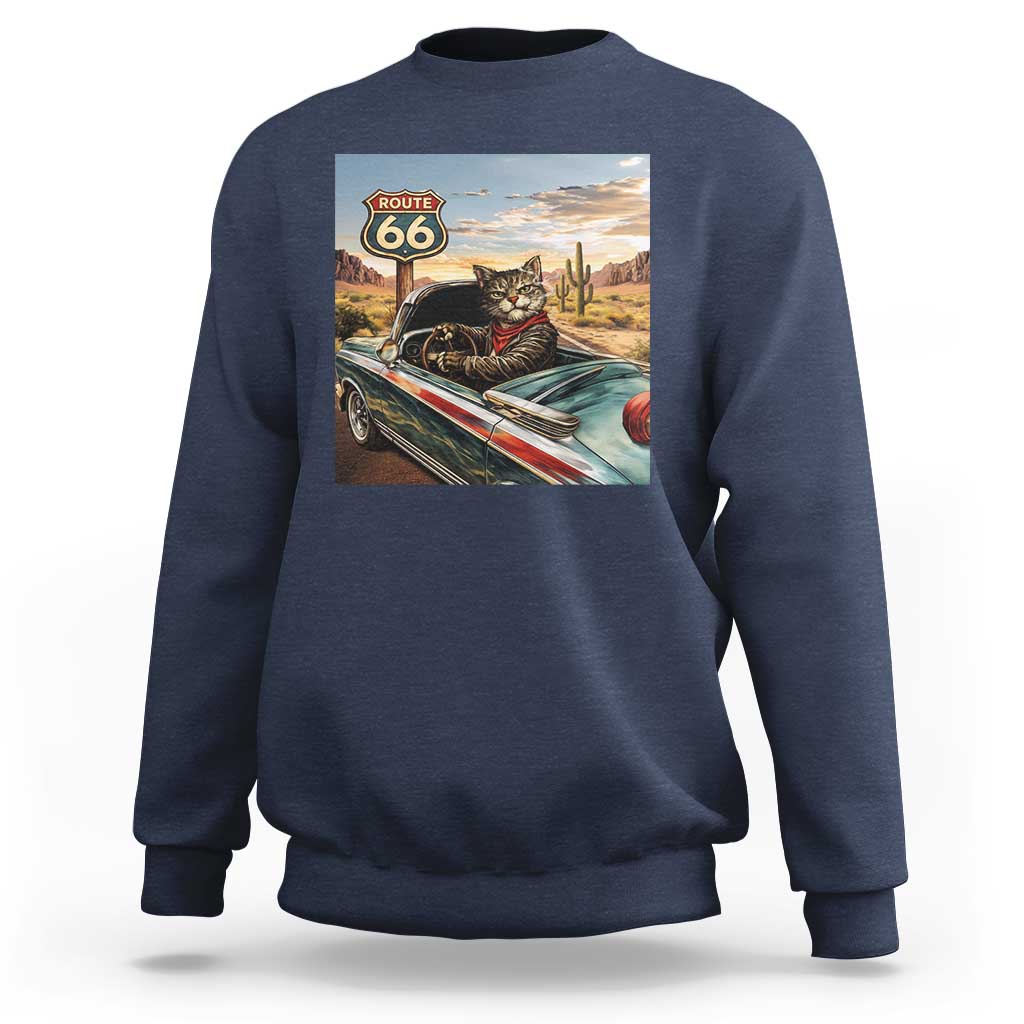 Funny Route Highway 66 Cat Lover Sweatshirt Mother Road Travel Gift