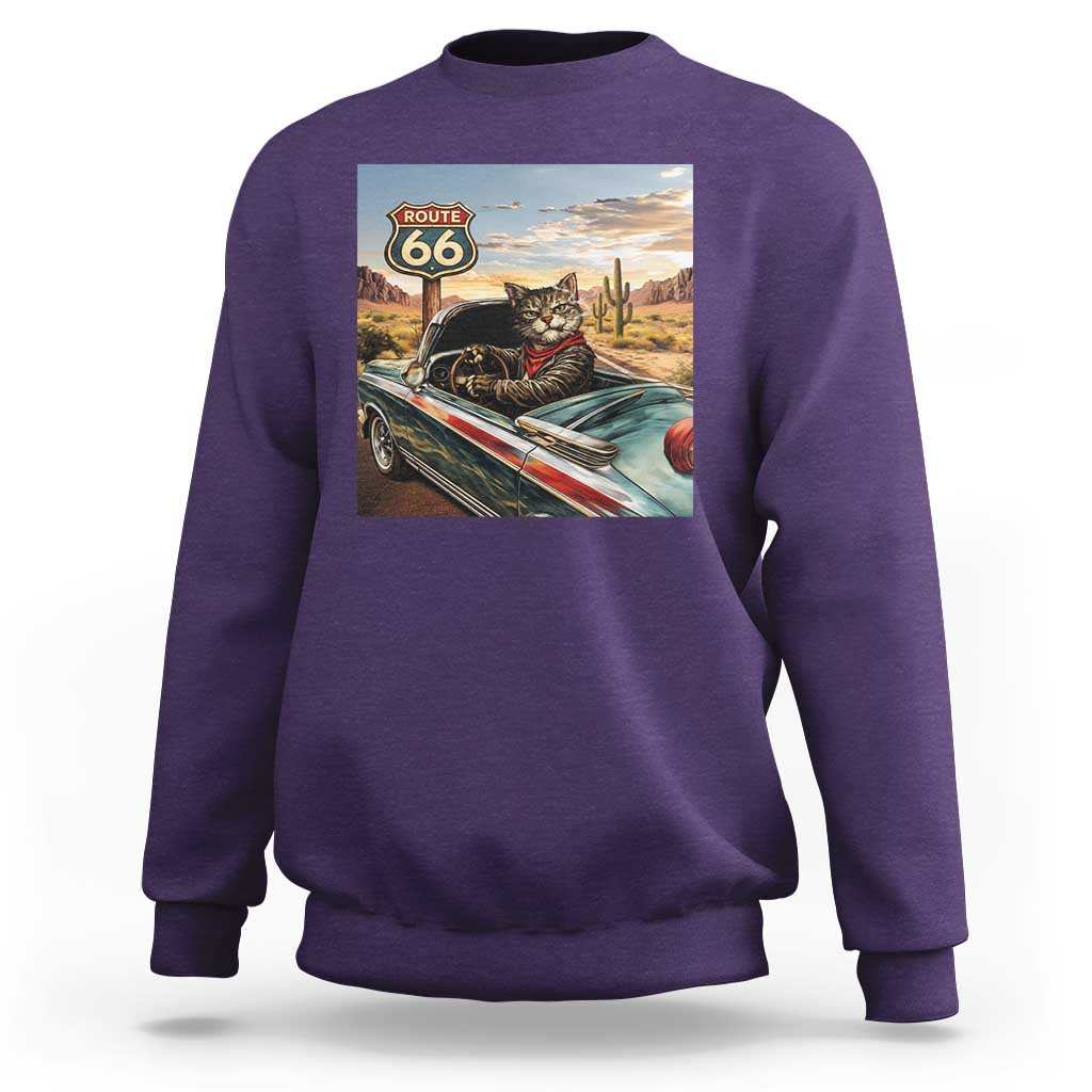 Funny Route Highway 66 Cat Lover Sweatshirt Mother Road Travel Gift