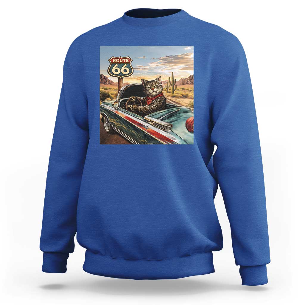 Funny Route Highway 66 Cat Lover Sweatshirt Mother Road Travel Gift