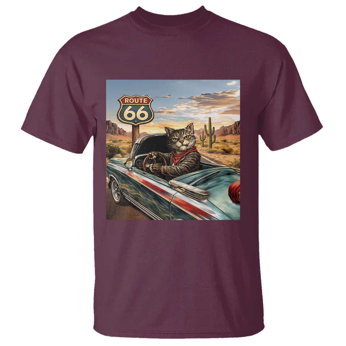 Funny Route Highway 66 Cat Lover T Shirt Mother Road Travel Gift