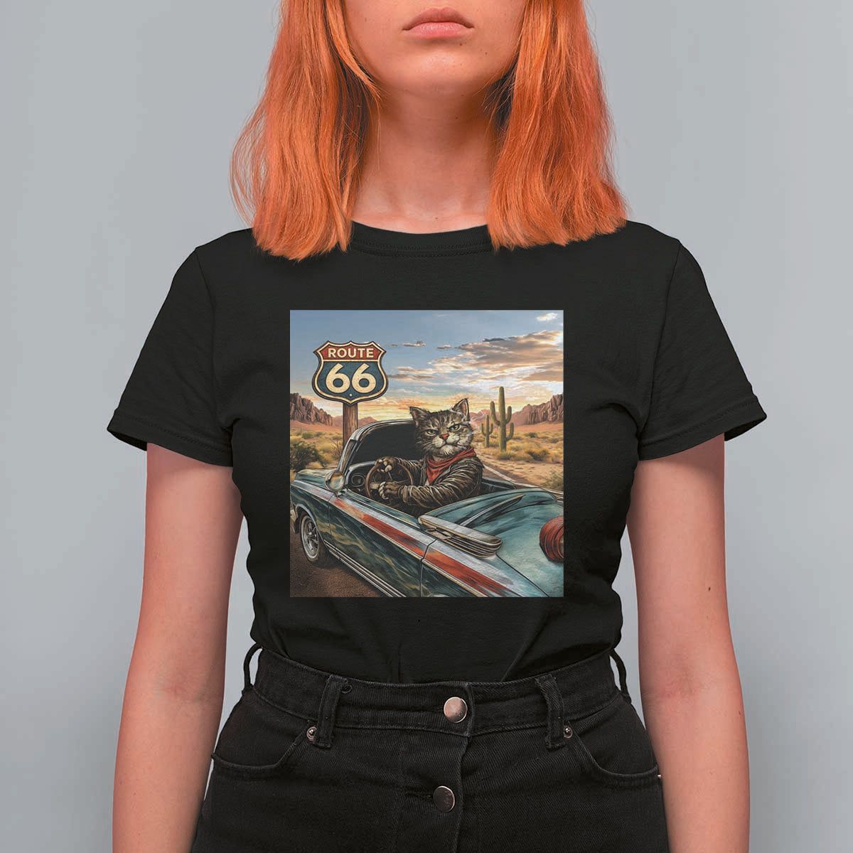 Funny Route Highway 66 Cat Lover T Shirt For Women Mother Road Travel Gift