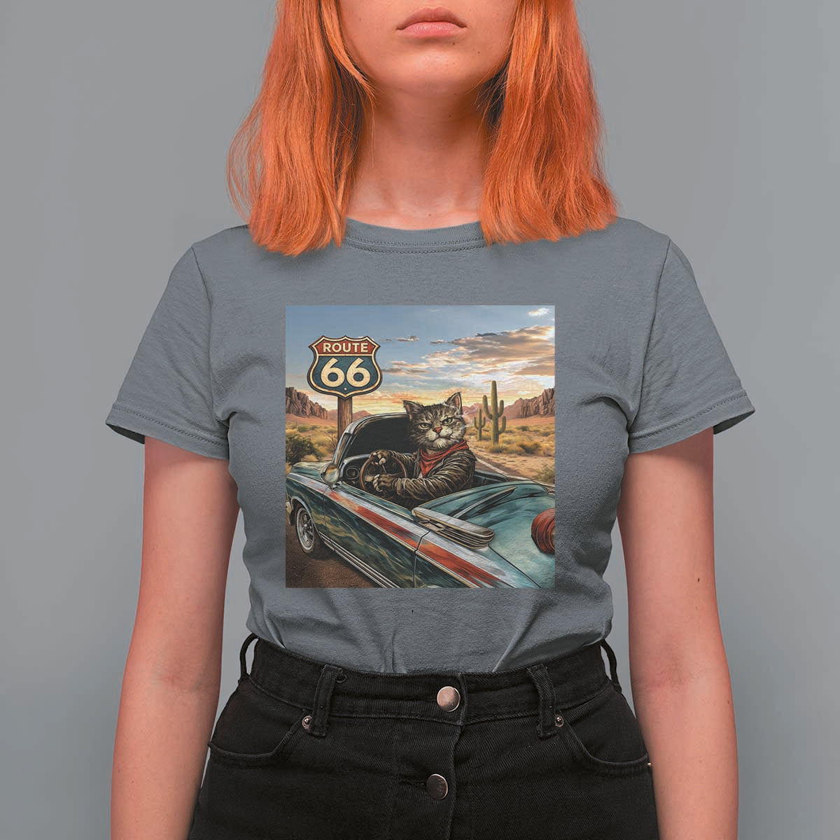 Funny Route Highway 66 Cat Lover T Shirt For Women Mother Road Travel Gift