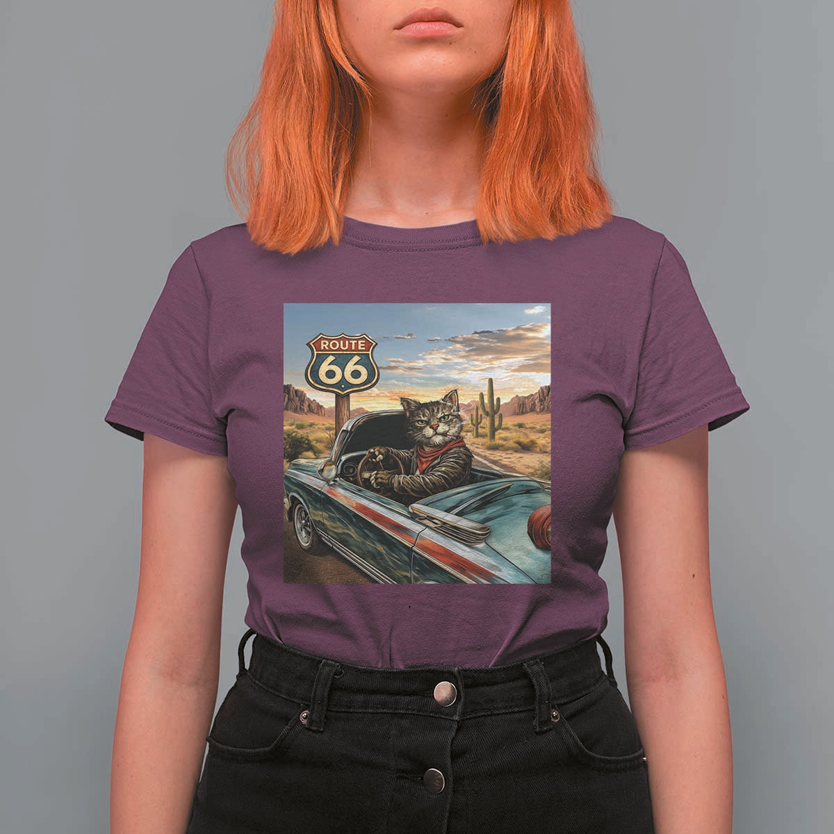 Funny Route Highway 66 Cat Lover T Shirt For Women Mother Road Travel Gift