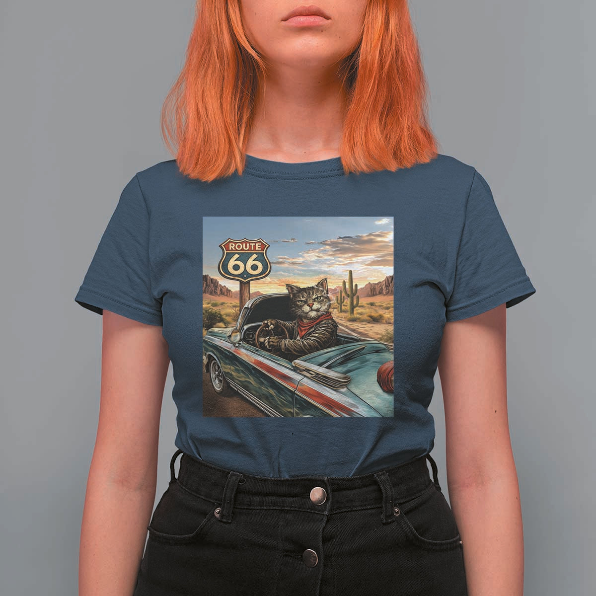 Funny Route Highway 66 Cat Lover T Shirt For Women Mother Road Travel Gift