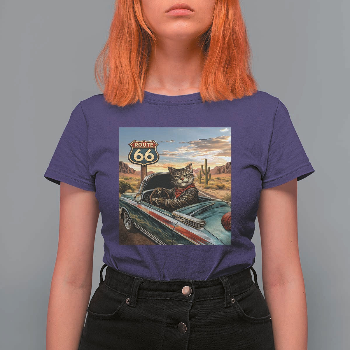 Funny Route Highway 66 Cat Lover T Shirt For Women Mother Road Travel Gift