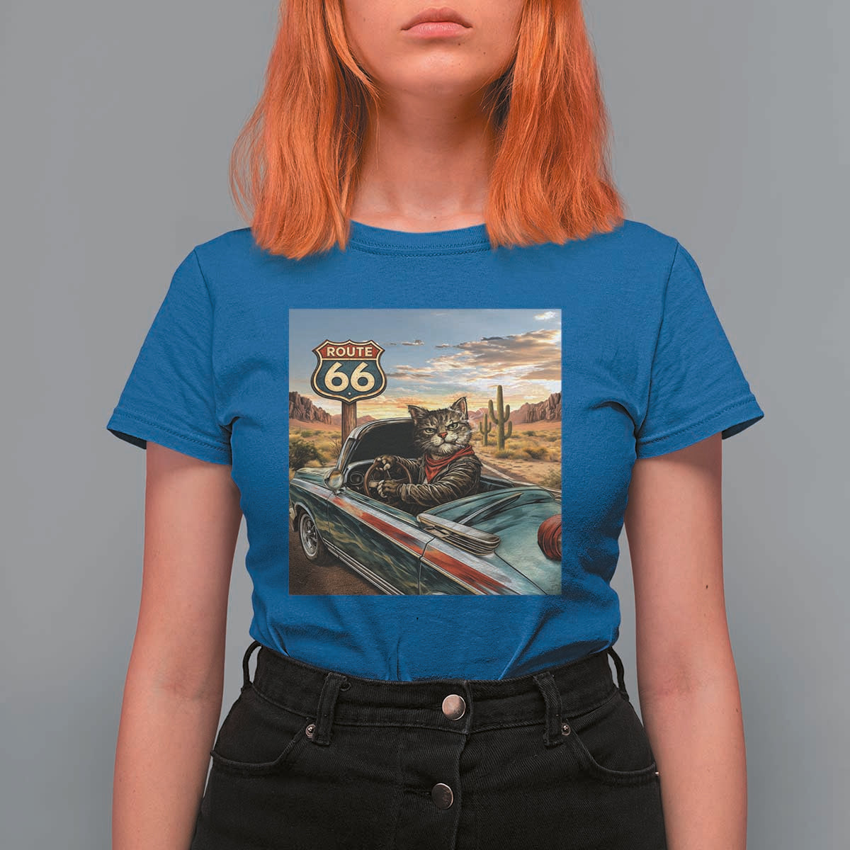 Funny Route Highway 66 Cat Lover T Shirt For Women Mother Road Travel Gift