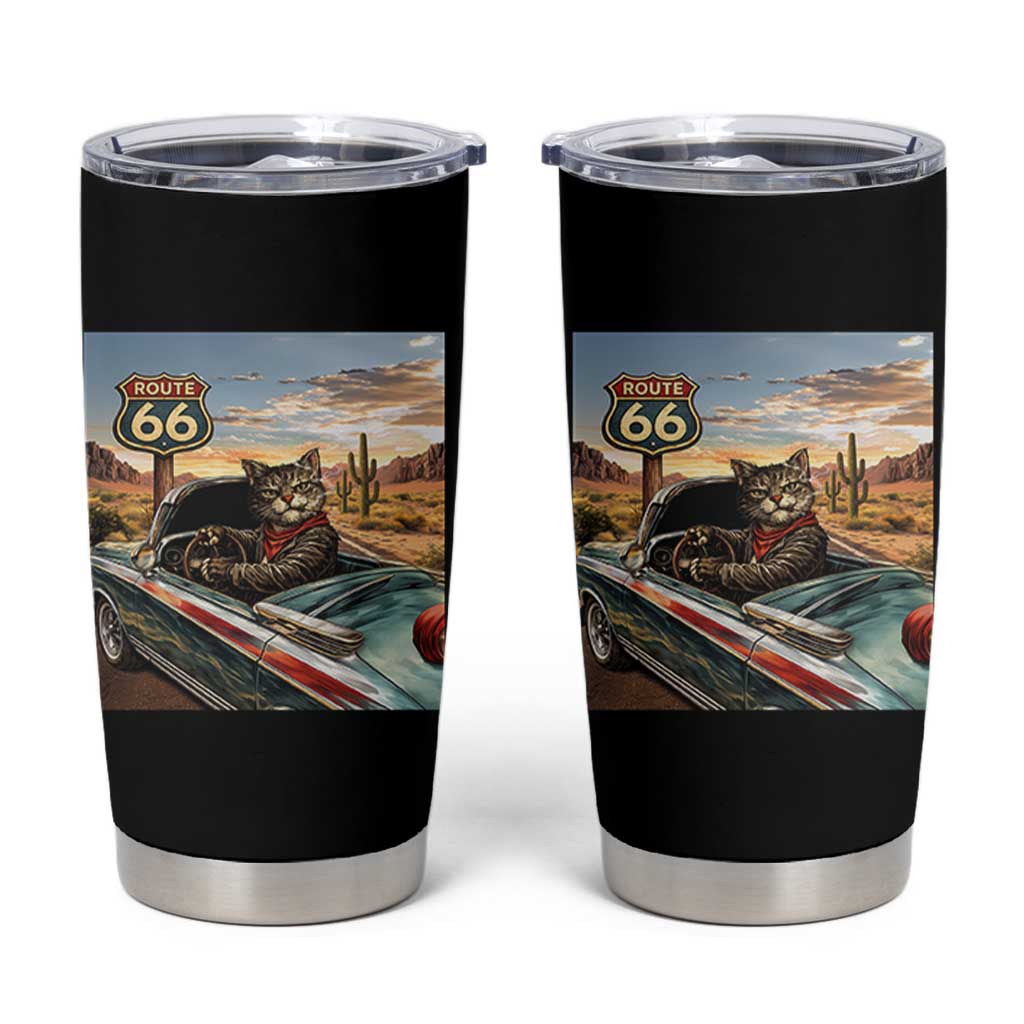 Funny Route Highway 66 Cat Lover Tumbler Cup Mother Road Travel Gift