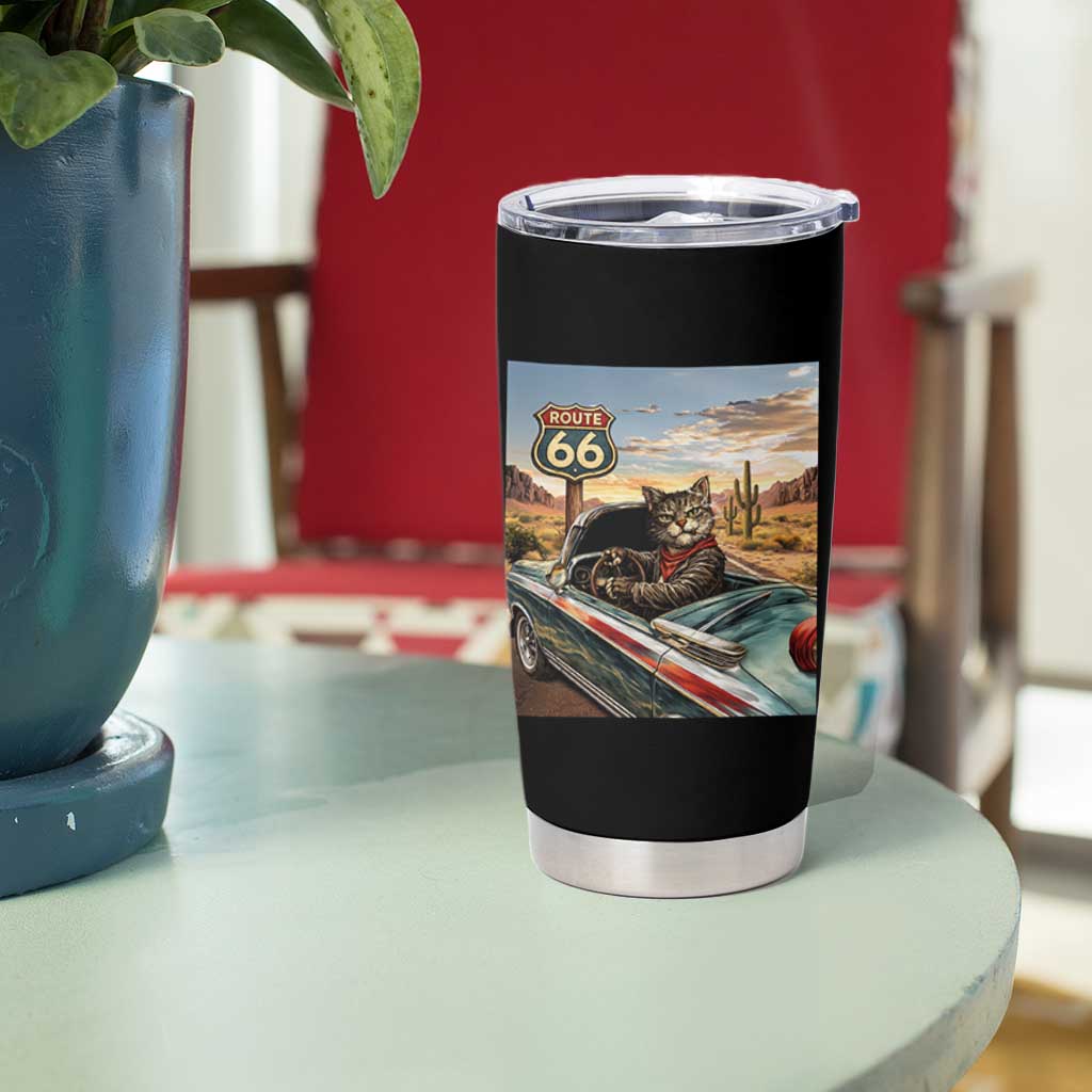 Funny Route Highway 66 Cat Lover Tumbler Cup Mother Road Travel Gift